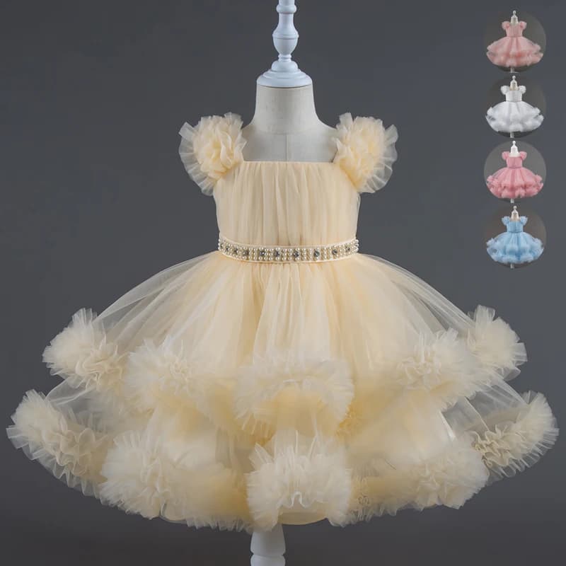 Abito da bambino 0-5 anni festa di compleanno matrimonio senza maniche in rete soffice abito da principessa per ragazza carina