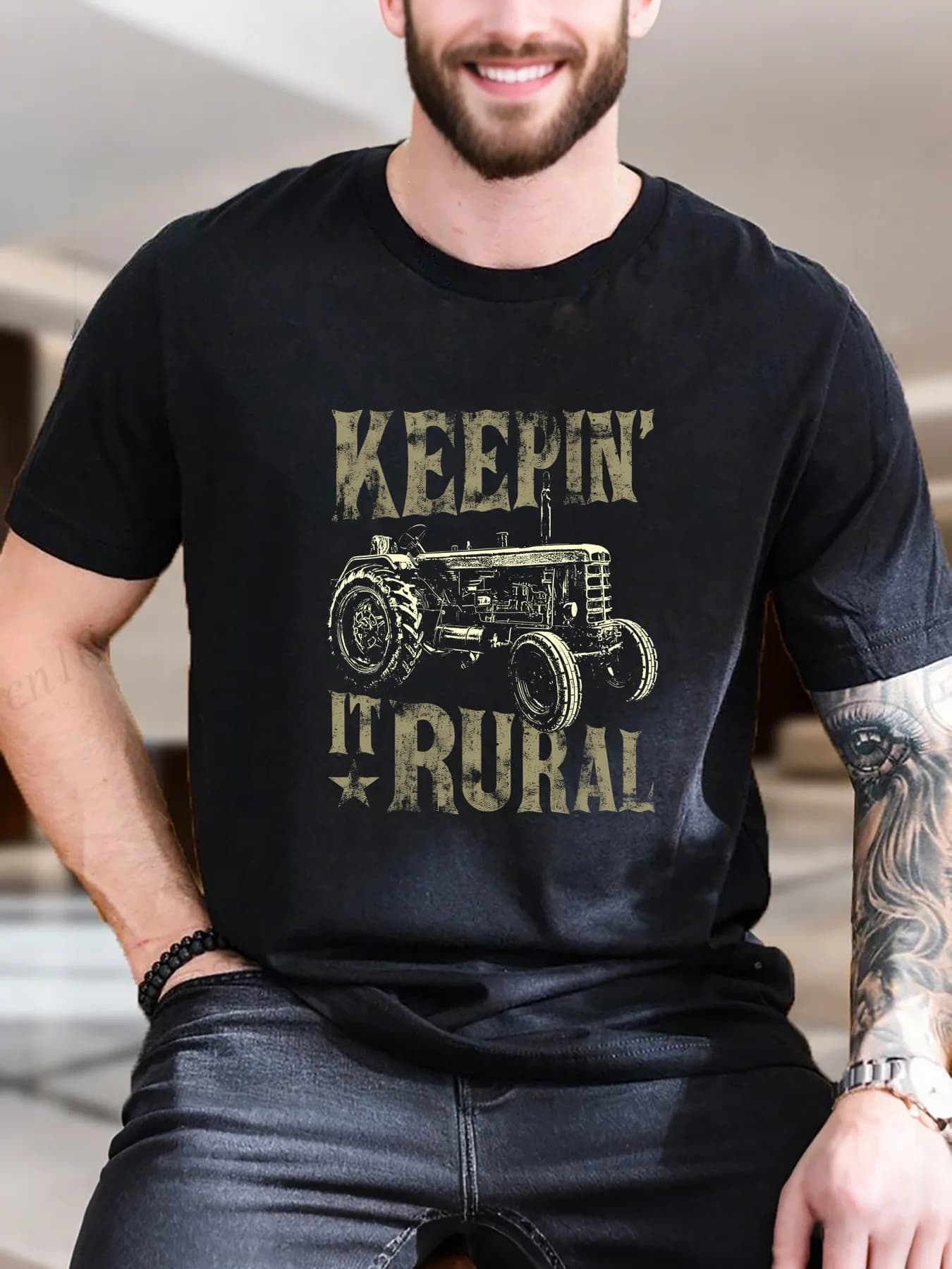 T-shirt a maniche corte stampata da uomo di nuova moda di arrivo Trattore Disegnato a mano Design 100% cotone Casual Comfort Fit Traspirante Morbido