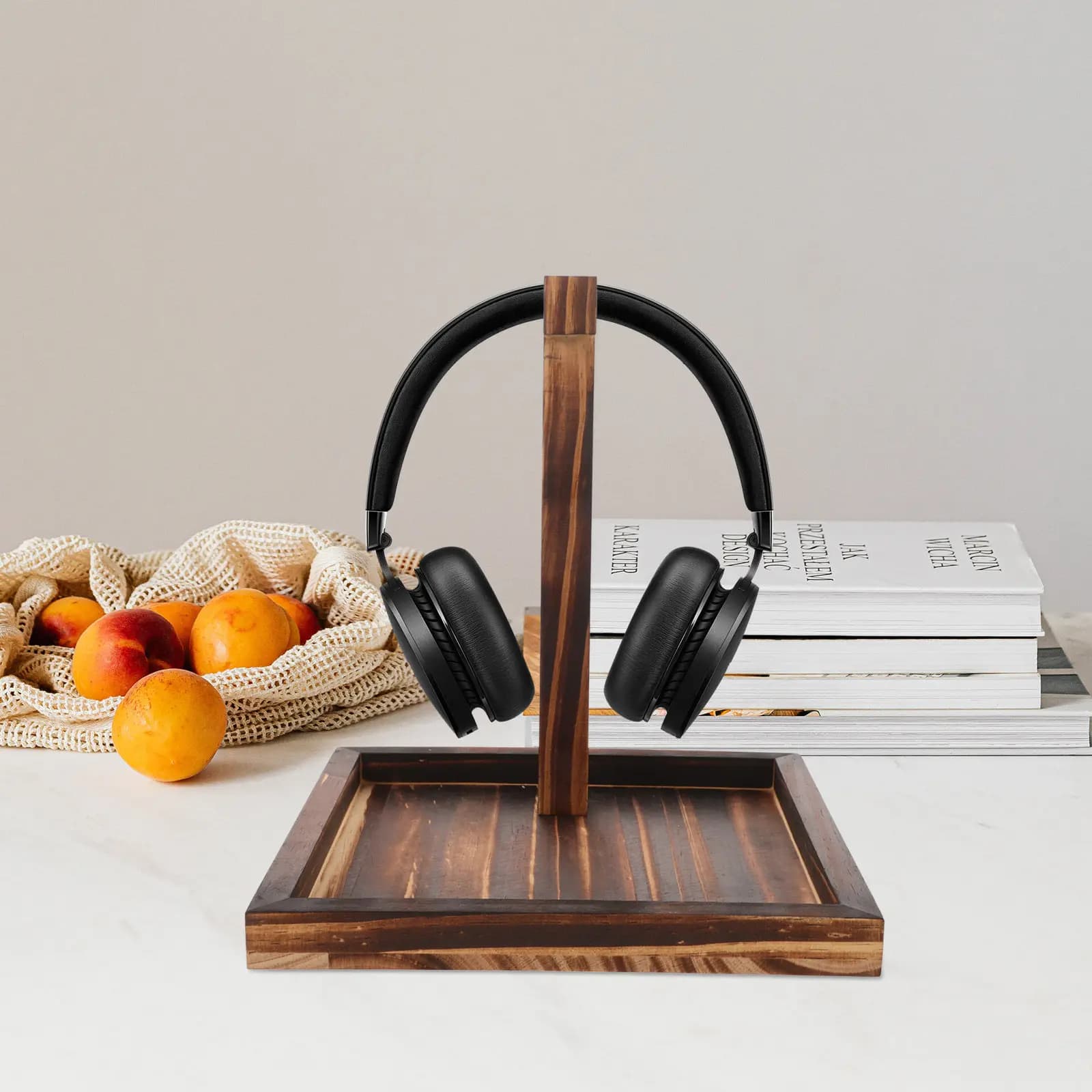 Wooden Headset Stand Multi Functional Headphone Holder for Gaming Pc Desk Office Home Studio Dormitory Headphone Mount Display