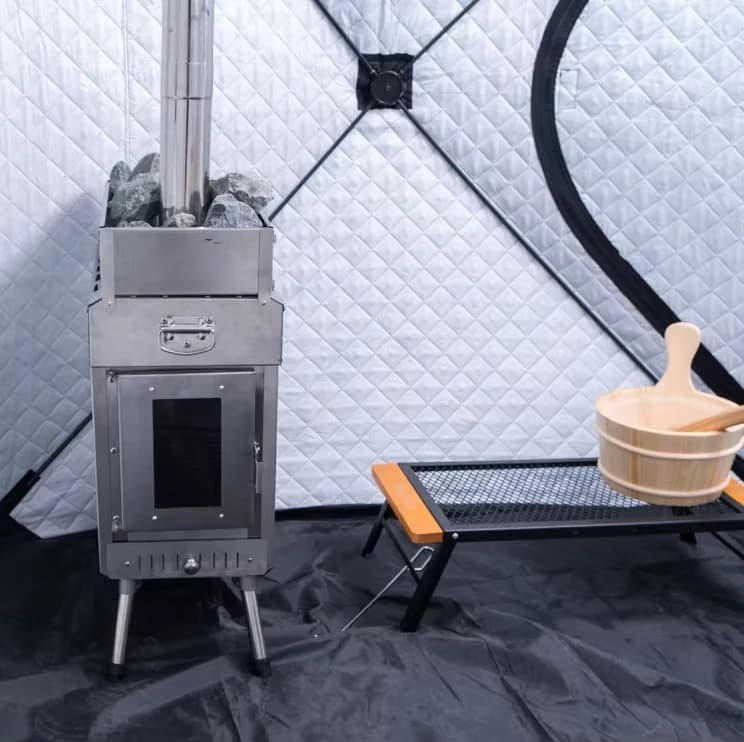 Stufa Portatile Pieghevole in Acciaio Inox 304 per Sauna da Campeggio e Barbecue Multiuso a Legna/Carbone per Interni ed Esterni