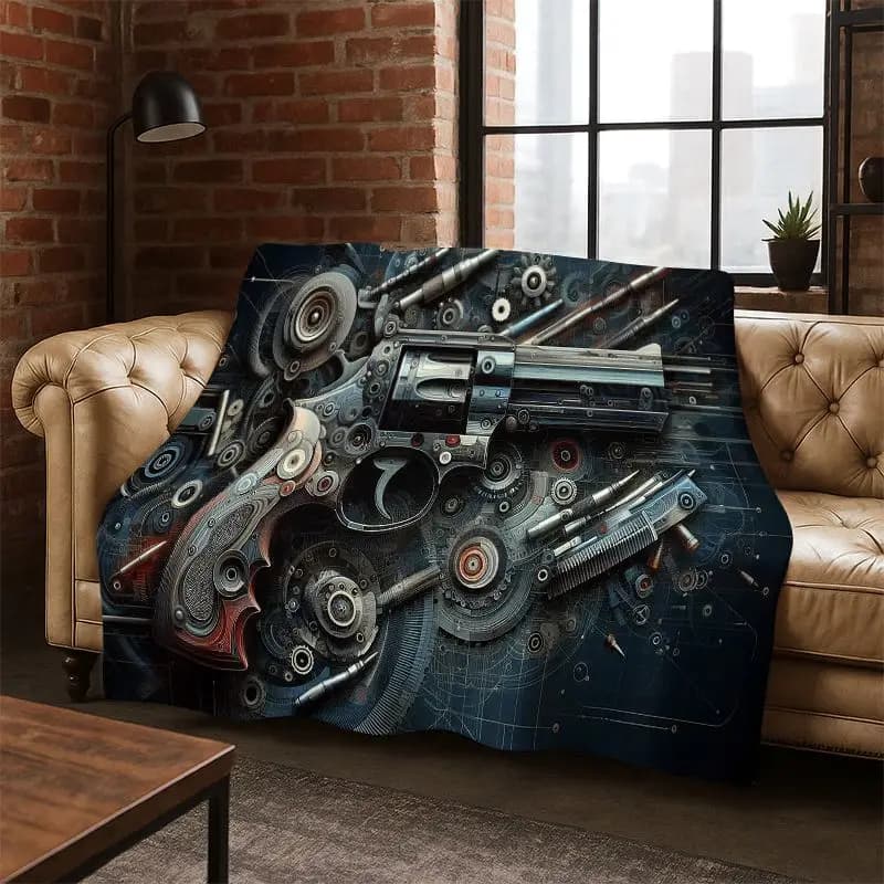 Coperta in flanella morbida e calda con motivo pistola, munizioni e proiettili, ideale per camera da letto, soggiorno, letto, viaggi, campeggio, picnic