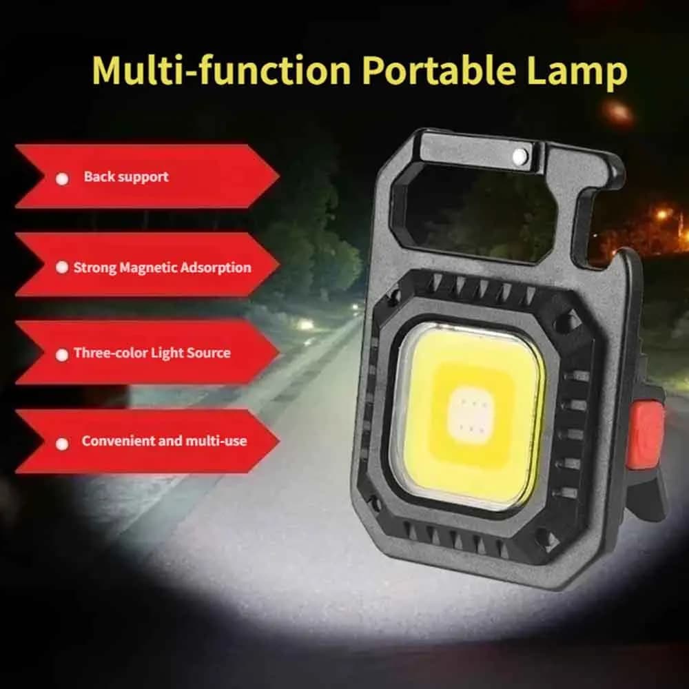 Mini Torcia USB a Portachiavi, Luce per Campeggio e Tenda, Luce da Lavoro COB, Luce Notturna di Emergenza, Ricaricabile USB, 7 Modalità di Illuminazione