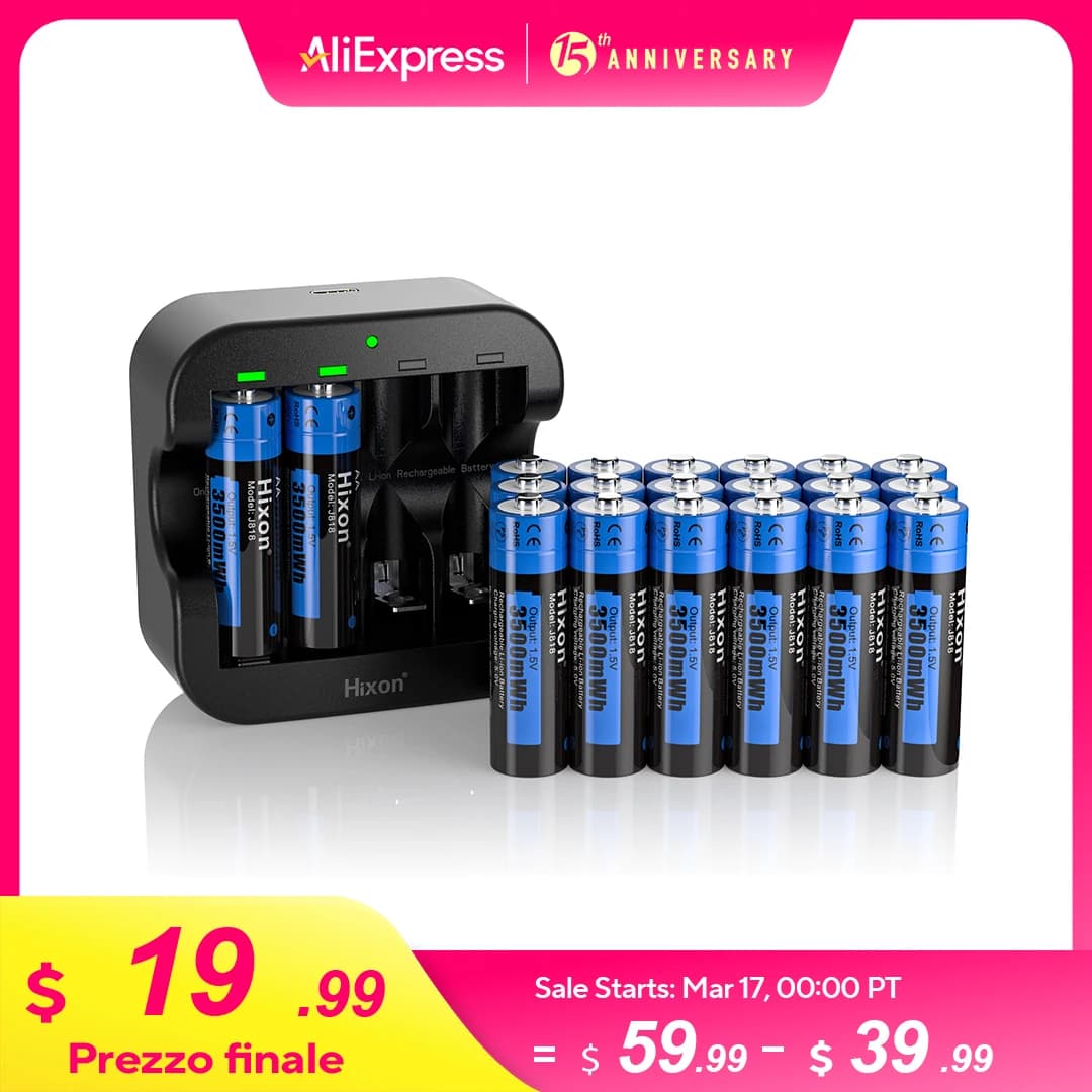 Batteria ricaricabile agli ioni di litio Hixon aa da 1,5 V 3500 mWh 1,5 V Batterie ricaricabili al litio AA da 1,5 V Batteria AA per giocattoli telecomandati