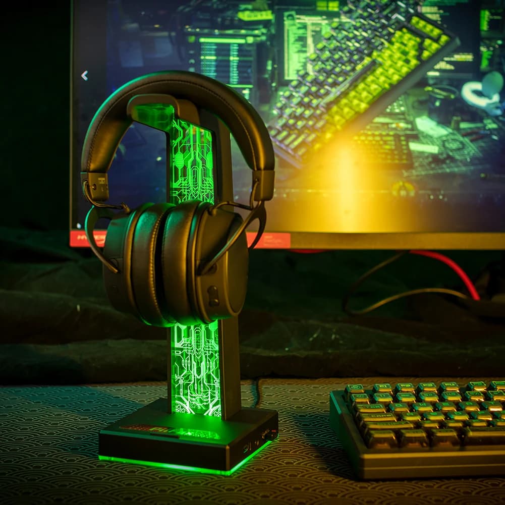 Supporto per Cuffie RGB con 10 Effetti Luminosi, Porta Cuffie Salvaspazio, Espositore Verticale per Cuffie