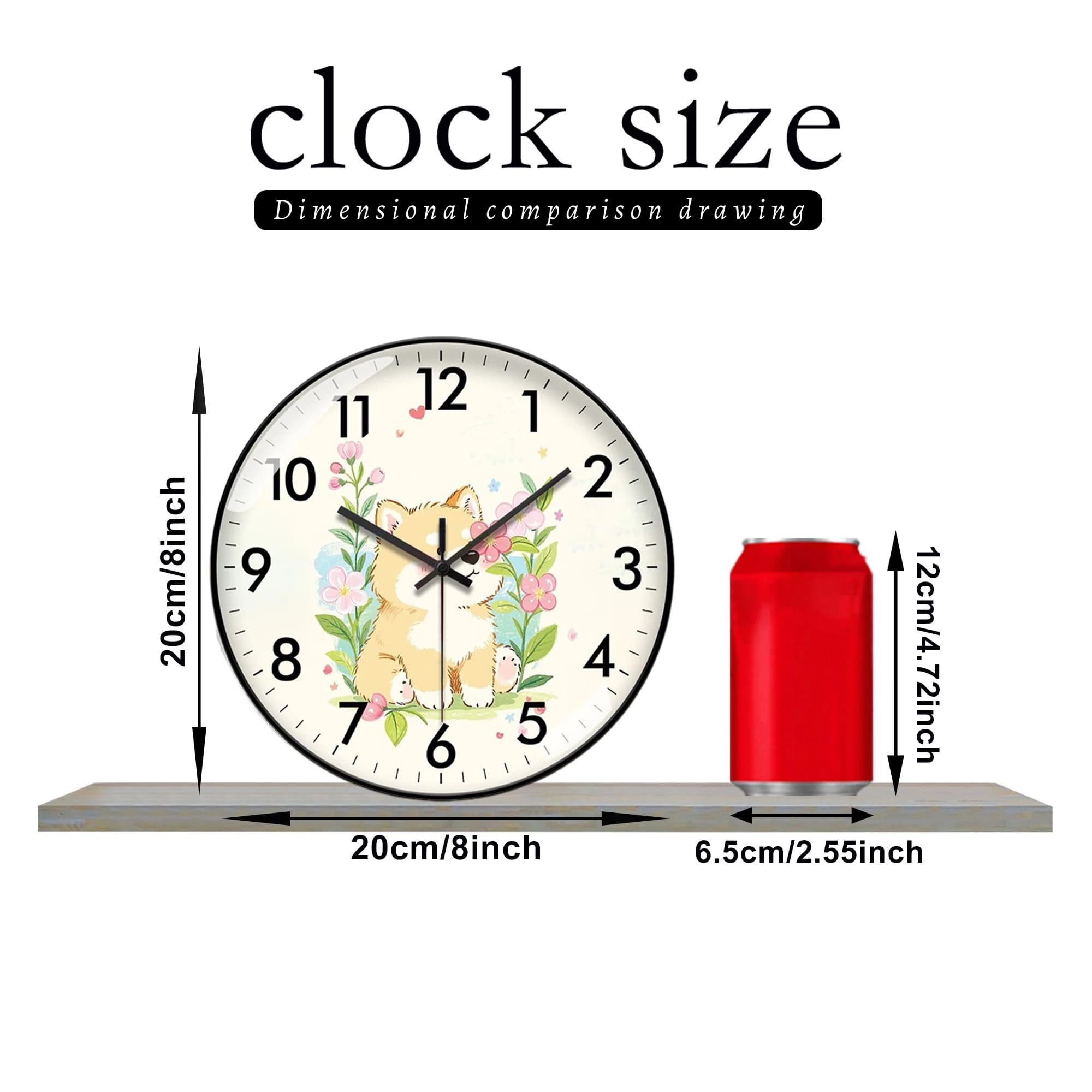 Orologio da Parete Shiba Inu Adorabile, Silenzioso Senza Ticchettio, Design Floreale Cartoonesco, a Batteria per Cameretta Bambini e Regalo
