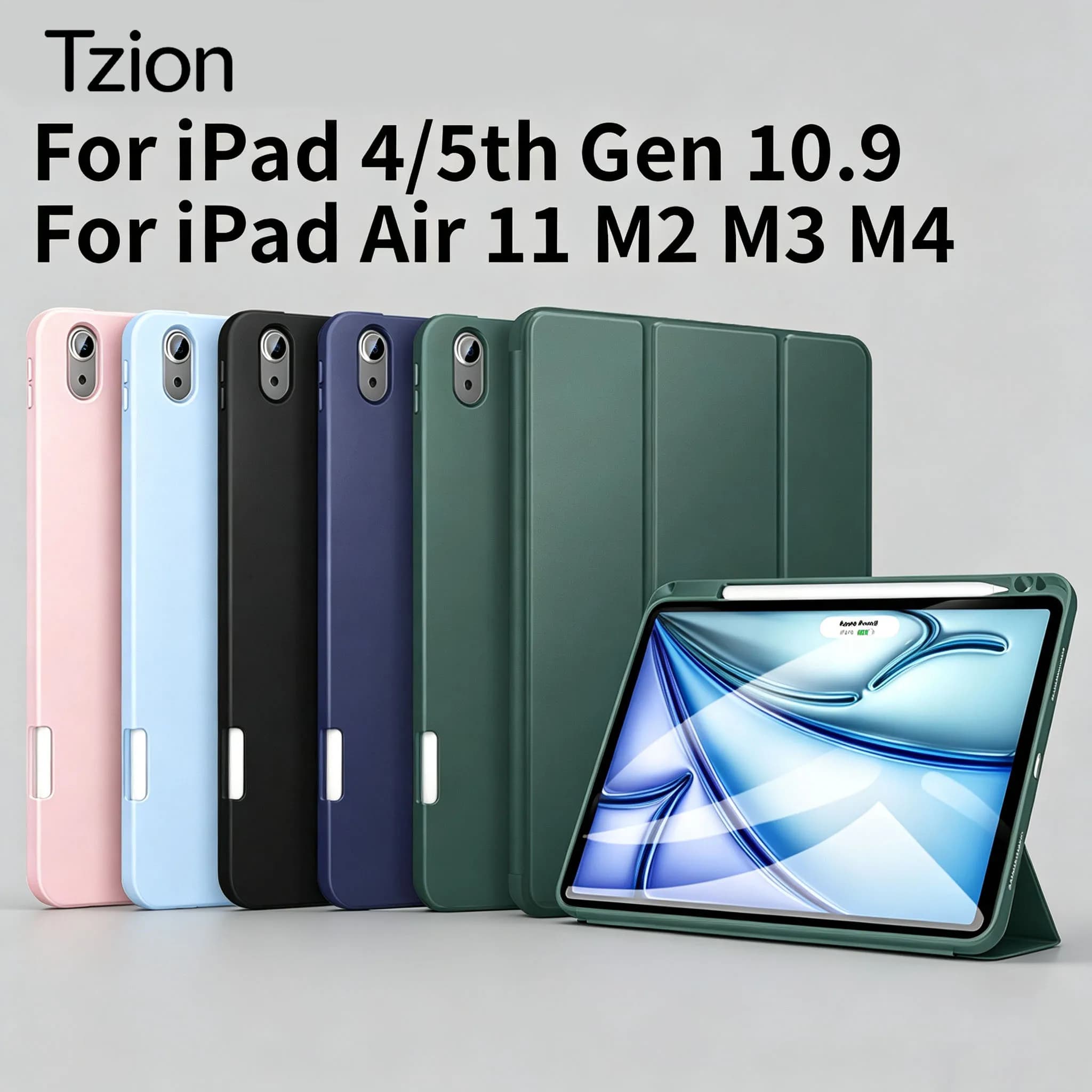 Case For iPad Air M2 M3 M4 11inch, For iPad Air 4/5th Gen 10.9inch, Trifold Stand Cover With Pencil Holder