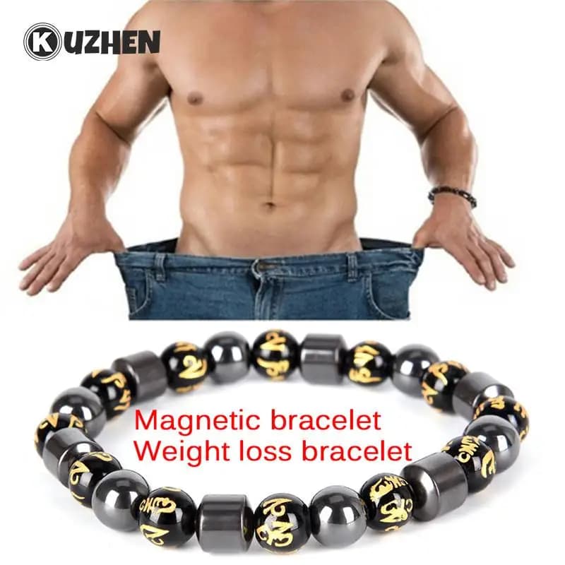 Gold and Black Magnetic Bracelets for Weight Loss Bracelets in Hematite Bracelets with Natural Stone Bracelets Pendants for Men
