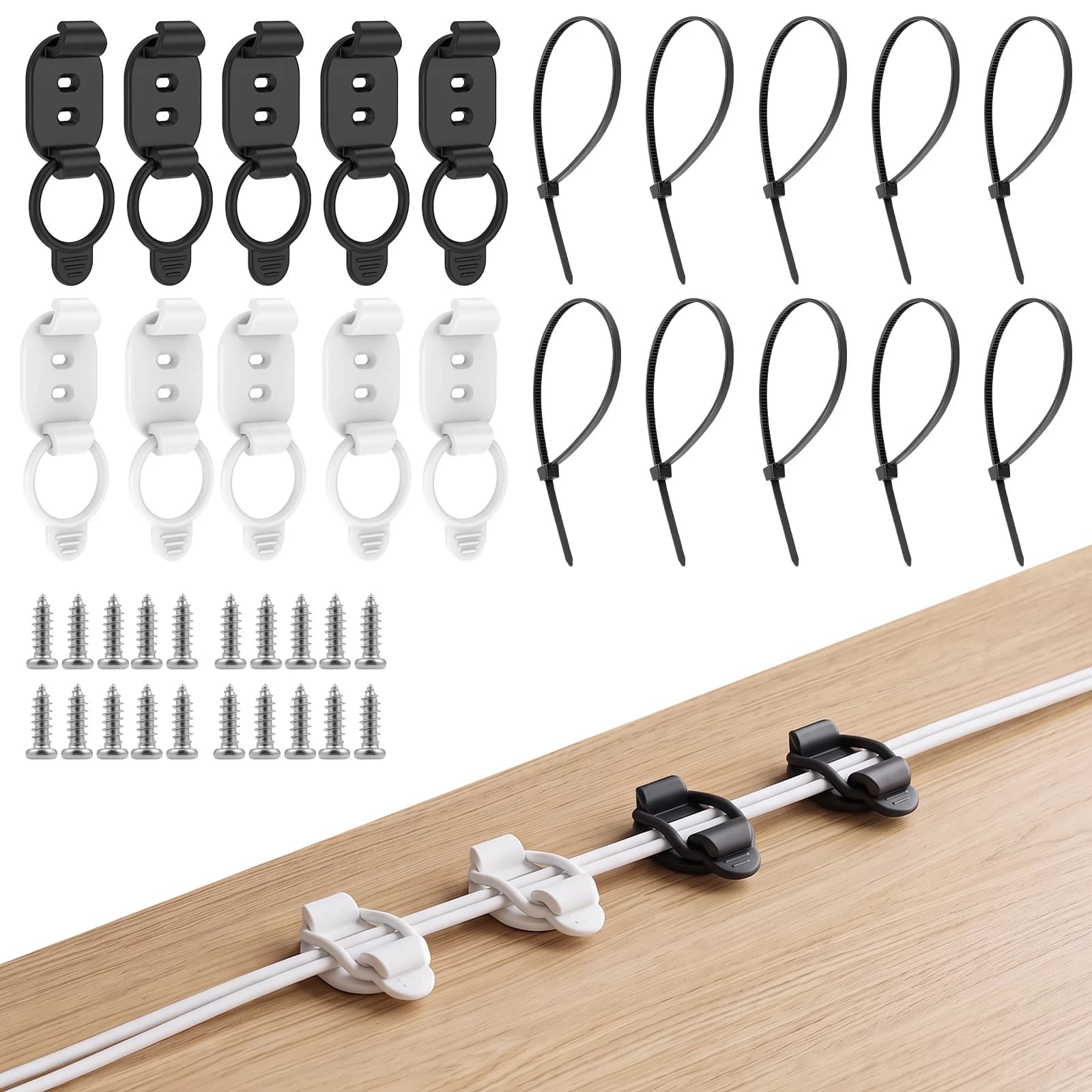 10Pcs Adjustable Cable Clips with Silicone Strap Reusable Cord Organizer Wire Clamp with Screws Cable Ties for Desk Home Office