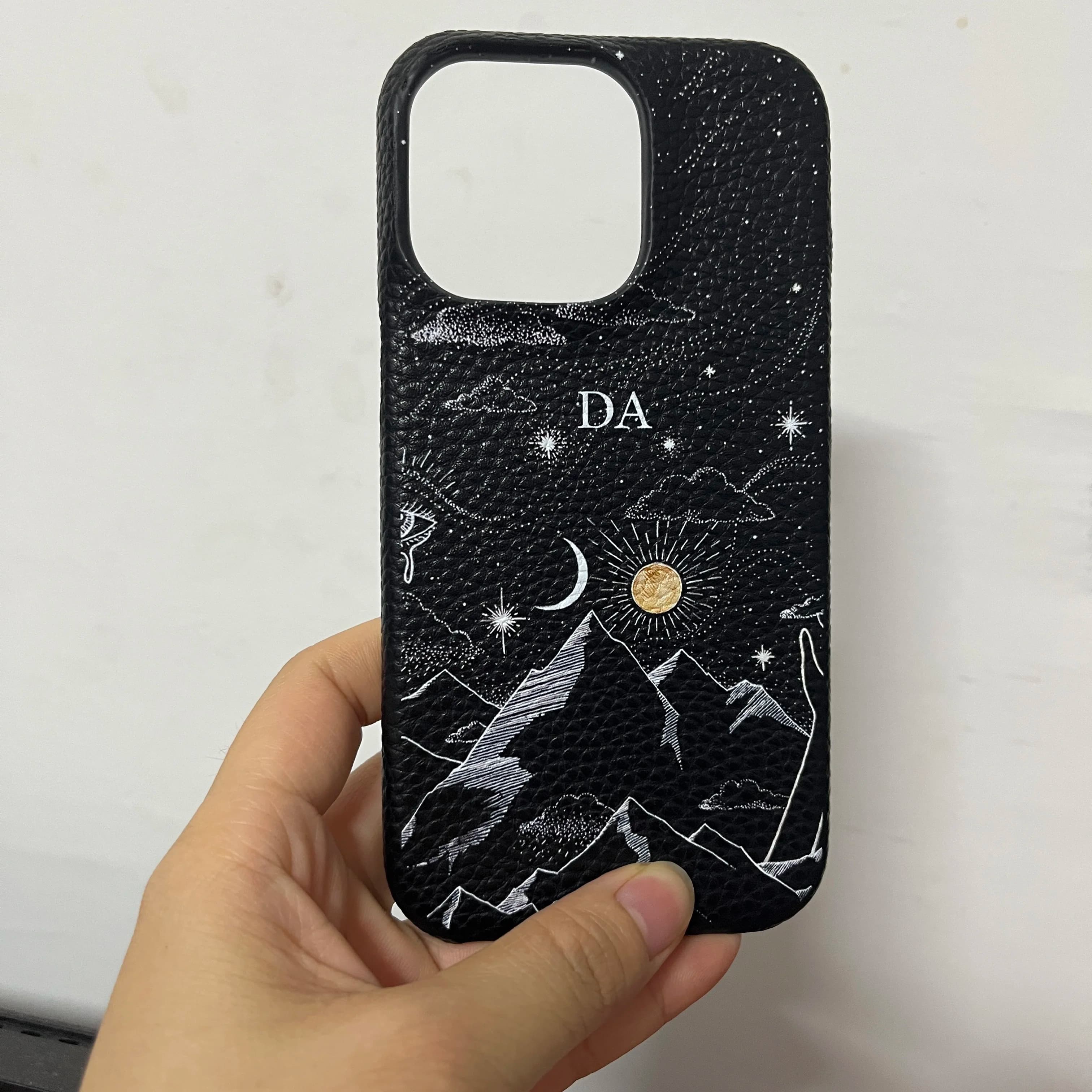 Nome personalizzato iniziali PU Pebble Leather Stars Palm Custodie per iPhone 11 12 14 13 16 Pro Max XR 14 15 Plus Cover rigide di lusso