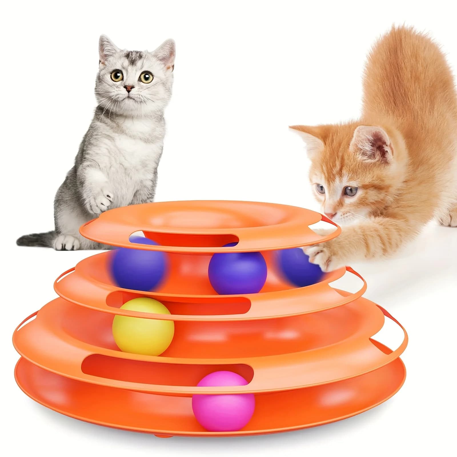 Torre giocattolo interattiva per gatti a 3 strati con palline colorate Esercitatore fisico mentale, divertente gioco di puzzle per gatti attivi