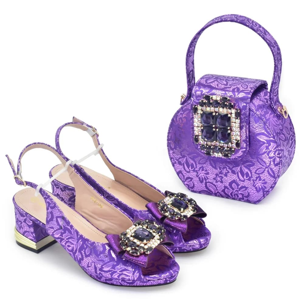 Scarpe eleganti con strass e borsa coordinata in stile nigeriano, set di scarpe e borsa da donna per abito da sposa