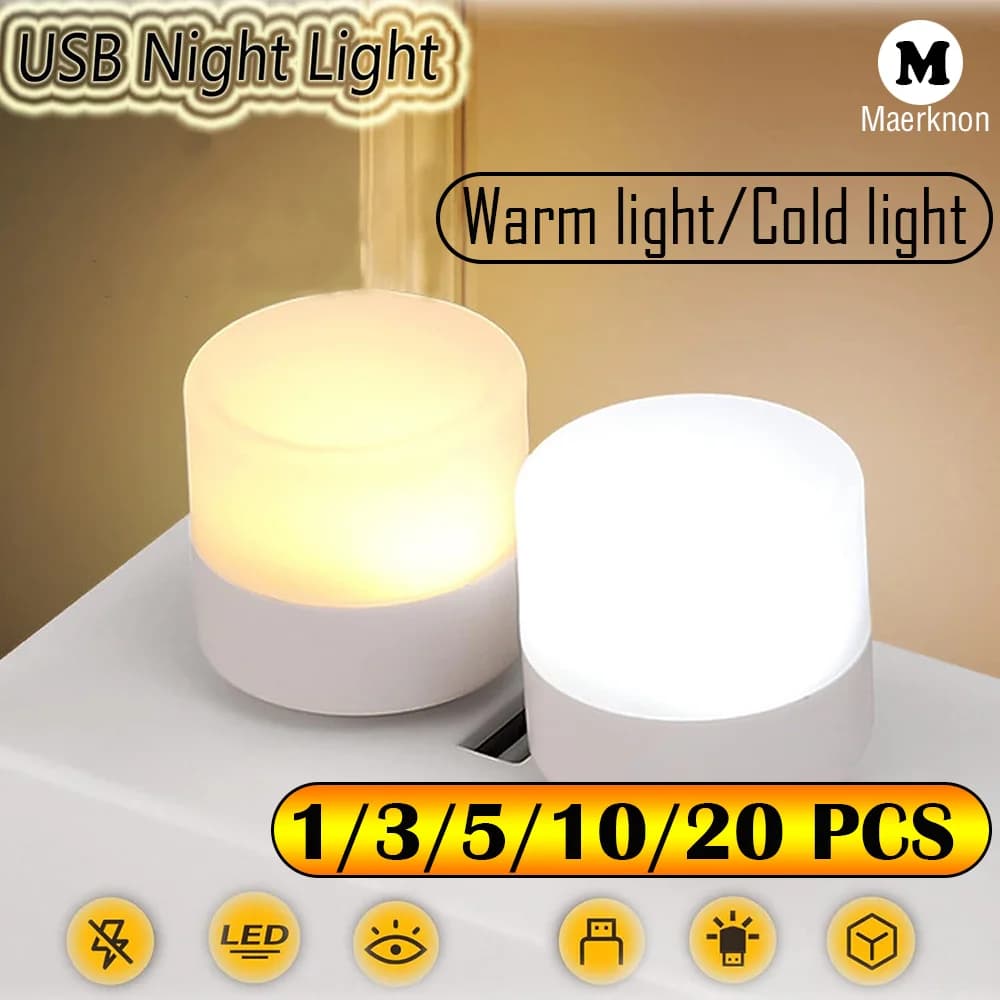 1-20PCS Mini USB Interruttore della luce notturna per interni Protezione per gli occhi Lettura di libri Luce calda/fredda Lampade di alimentazione mobile comode e compatte