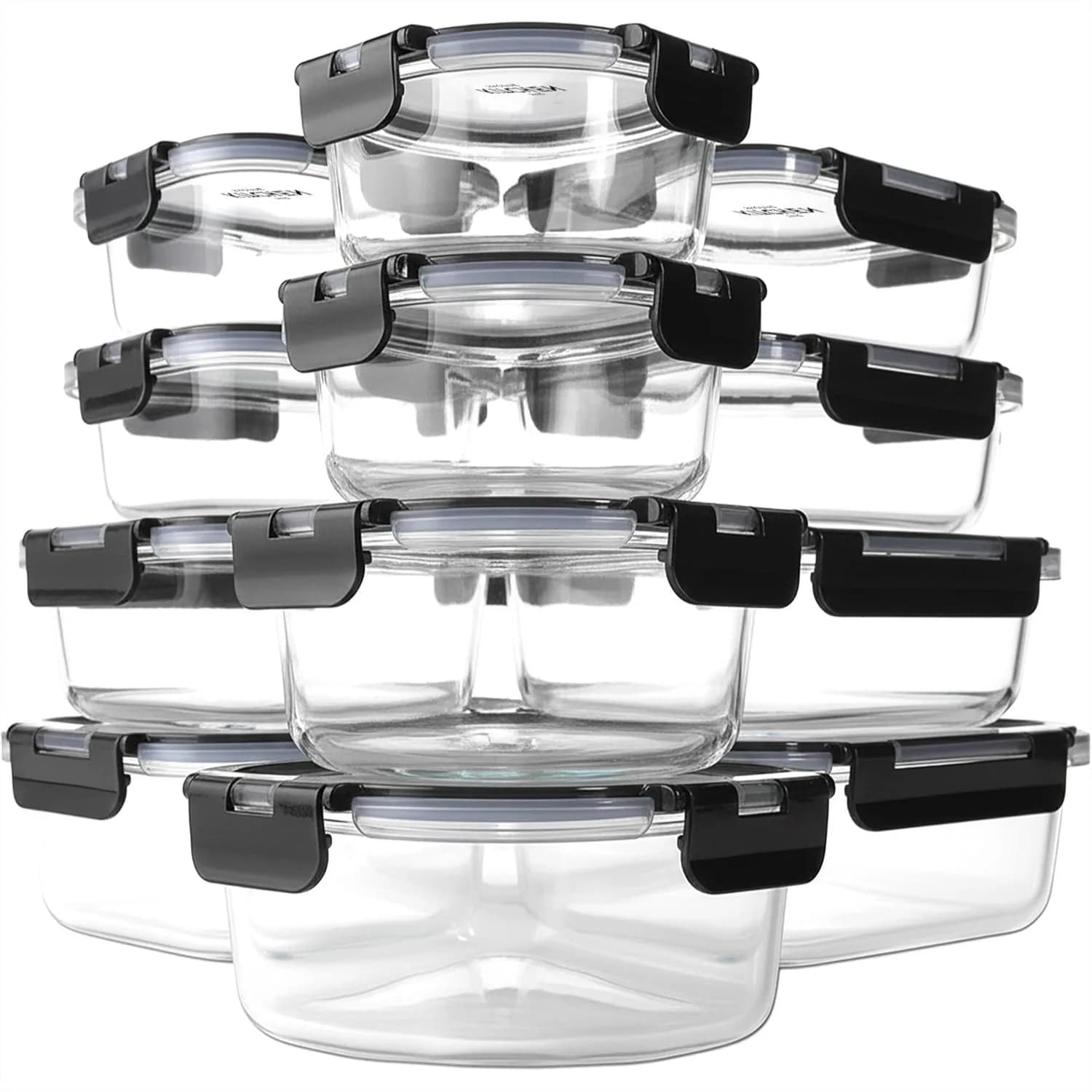 Set di 24 Contenitori in Vetro Borosilicato per Alimenti con Coperchi Ermetici, Resistenti e Non Tossici, Adatti per Freezer, Forno e Microonde