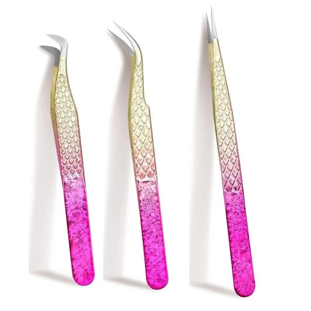 Pinzette Professionali per Ciglia Ice Flower 3D, Strumenti Precisi per Trapianto Sopracciglia ed Estensione Ciglia Finte, Antistatiche