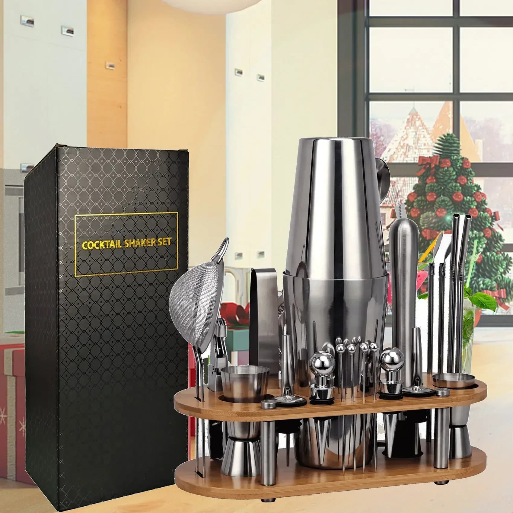 Nuovo set di 23 miscelatori per vino entry-level in acciaio inossidabile, kit di strumenti per mescolare vino J per cocktail, agitatore a tre stadi