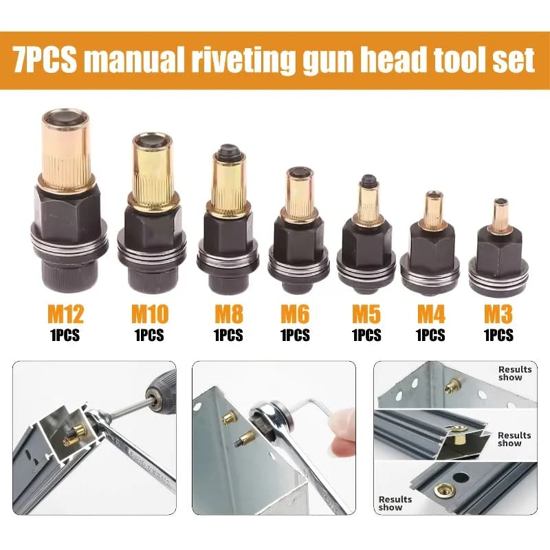 7/77/217PCS M3-M12 Rivet Nut Tool Kit Carbon Steel Manual Wrench Drill Compatible Blind Rivet Installation Auto Repair Tool