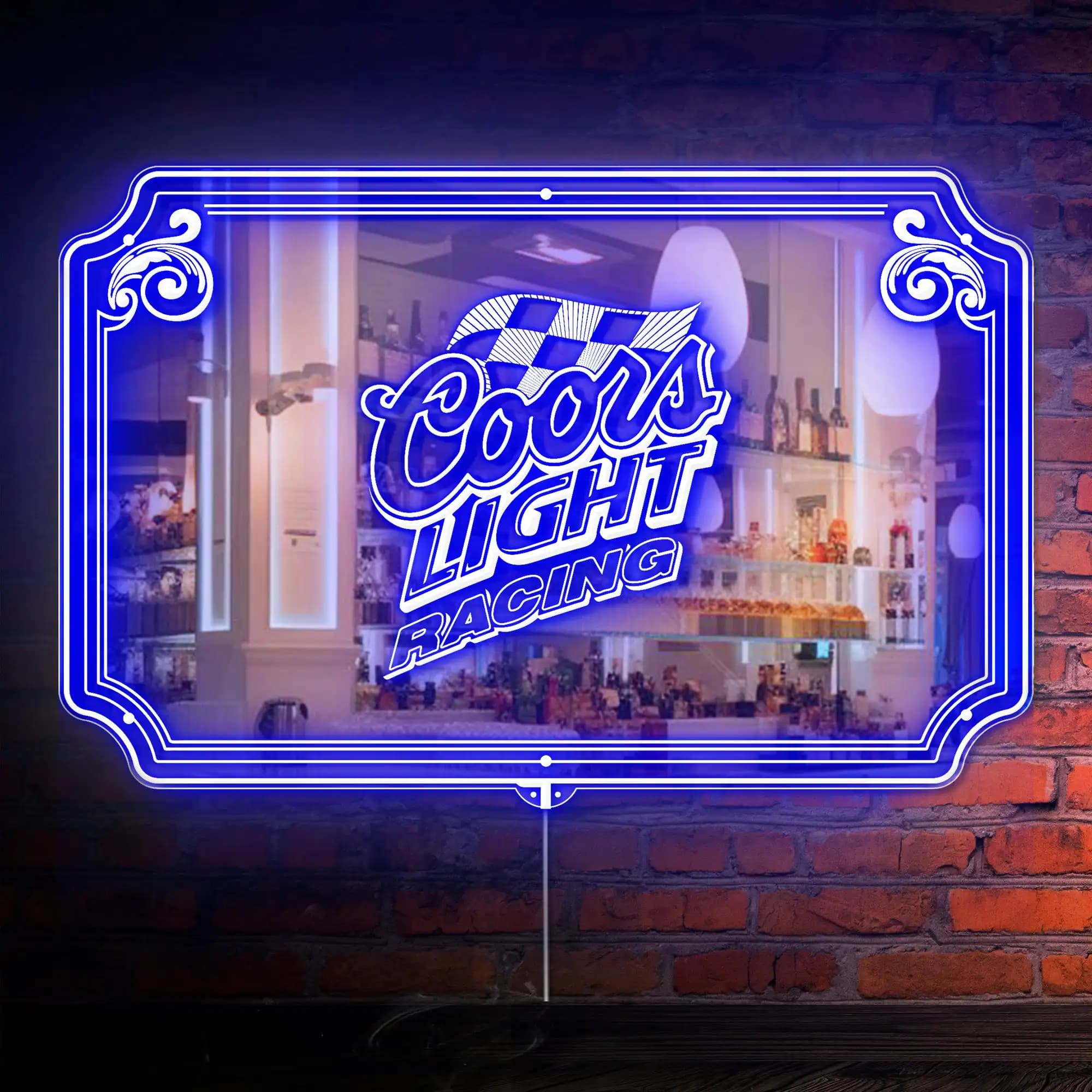 Insegna al Neon RGB LED Coors Light Racing con Elegante Supporto a Specchio