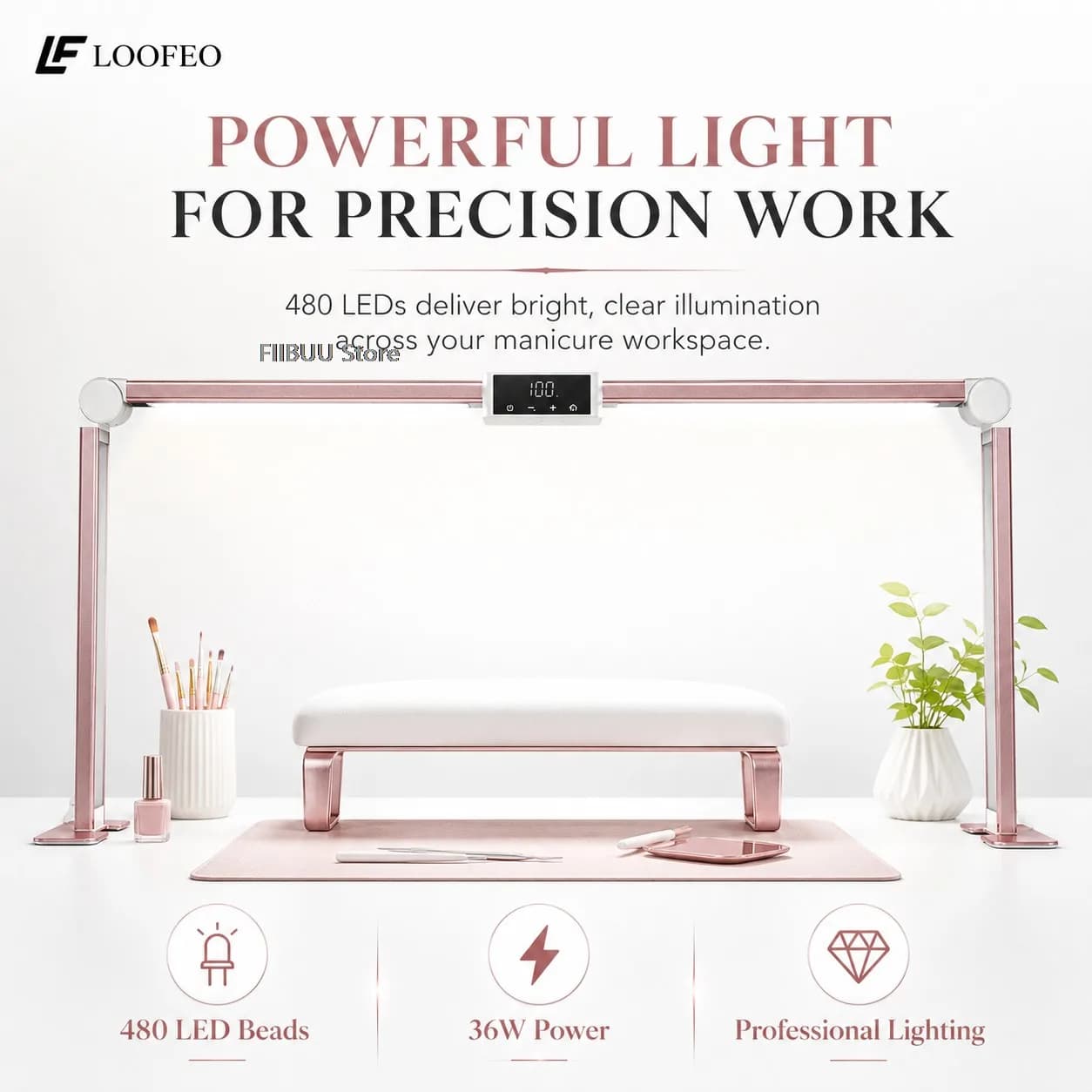 Professional LED Nail Desk Lamp for Manicure Table Nail Tech Desk Lighting Manicure Table Work Light Nail Salon Table Lamp 36W