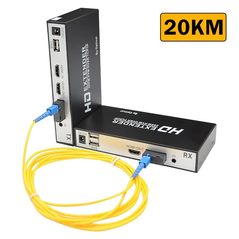 20Km HDMI fiber optic USB KVM Extender Transmitter Video Receiver HDMI Loop on fiber SC cable for PS4 PS5 DVD PC To TV Monitor