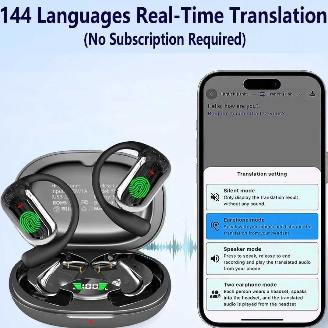 UYUXIO Auricular for real-time AI translation with 144 Auricular languages for translation OWS ANC ENC ENC Headphones for Companies