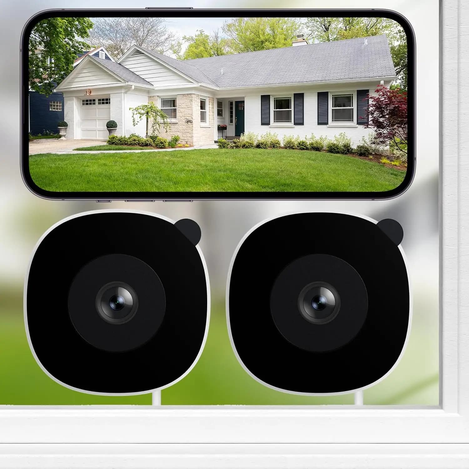 Telecamera per Finestre 2K Senza Foratura - Confezione da 2, Telecamere WiFi a Cupola per Sicurezza Domestica, Monitoraggio Interno ed Esterno con Visione Notturna a Colori
