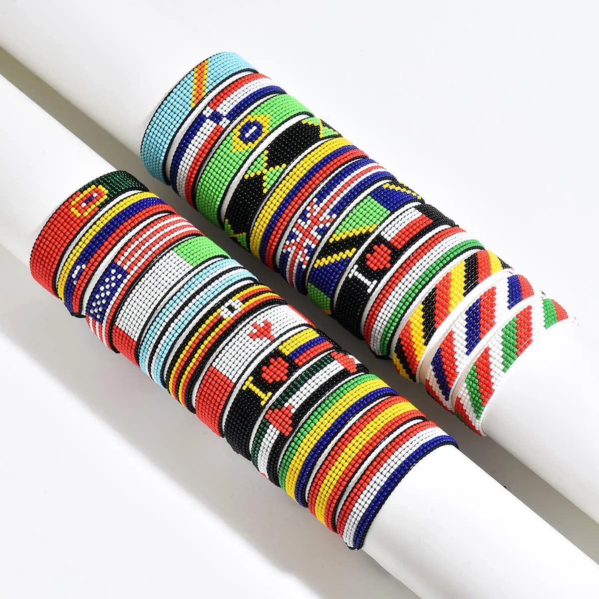 Meetvii Handwoven Seed Bead Pull Adjustable Bracelets National Flag Color Fan Commemorative Wristband Jewelry
