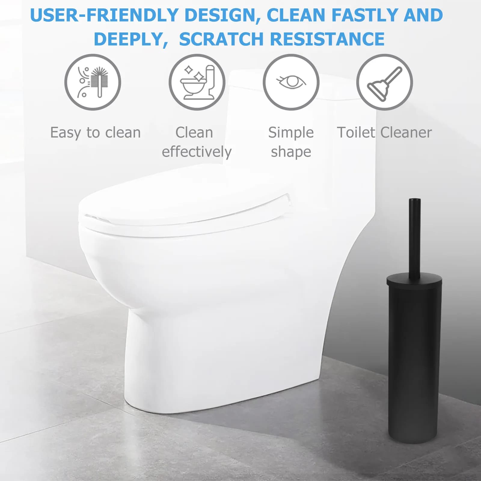 Set Spazzola per WC con Manico Lungo in Acciaio Inox, Spazzola e Supporto per Bagno, Setole Morbide e Dense, Controllo Odori per Casa, Hotel, Ufficio
