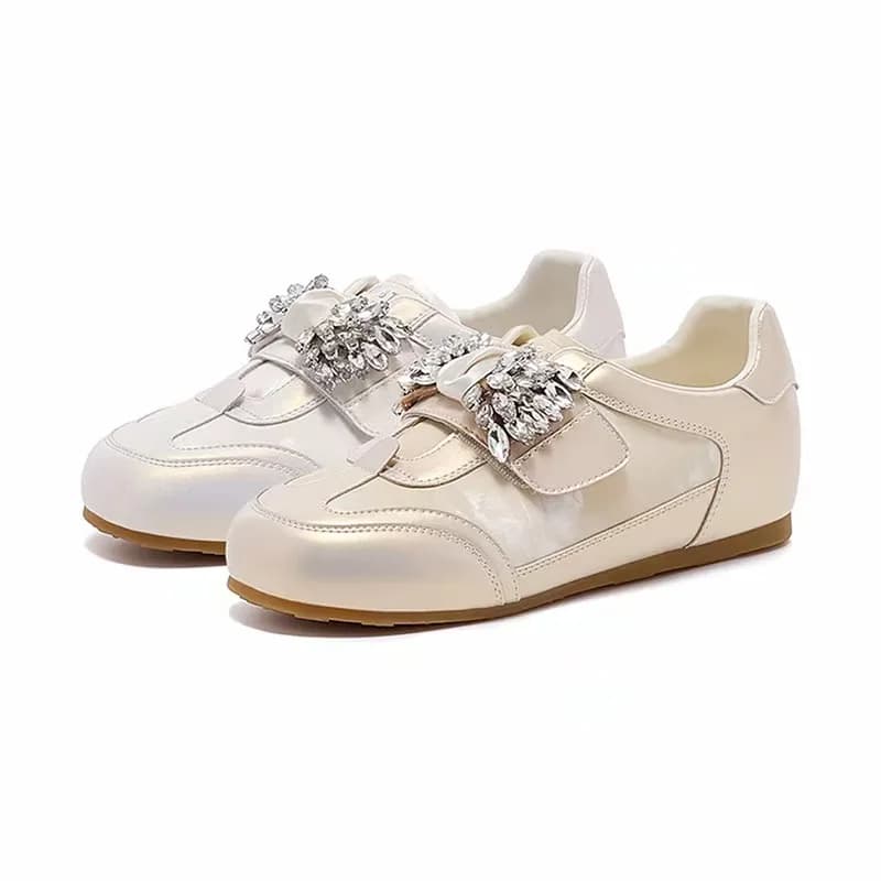 Women's Rhinestone Bow Decor Flat Sneakers, Retro Velcro Strap Casual Shoes, Soft Sole Ladies Daily Walking Shoes Multi Colors