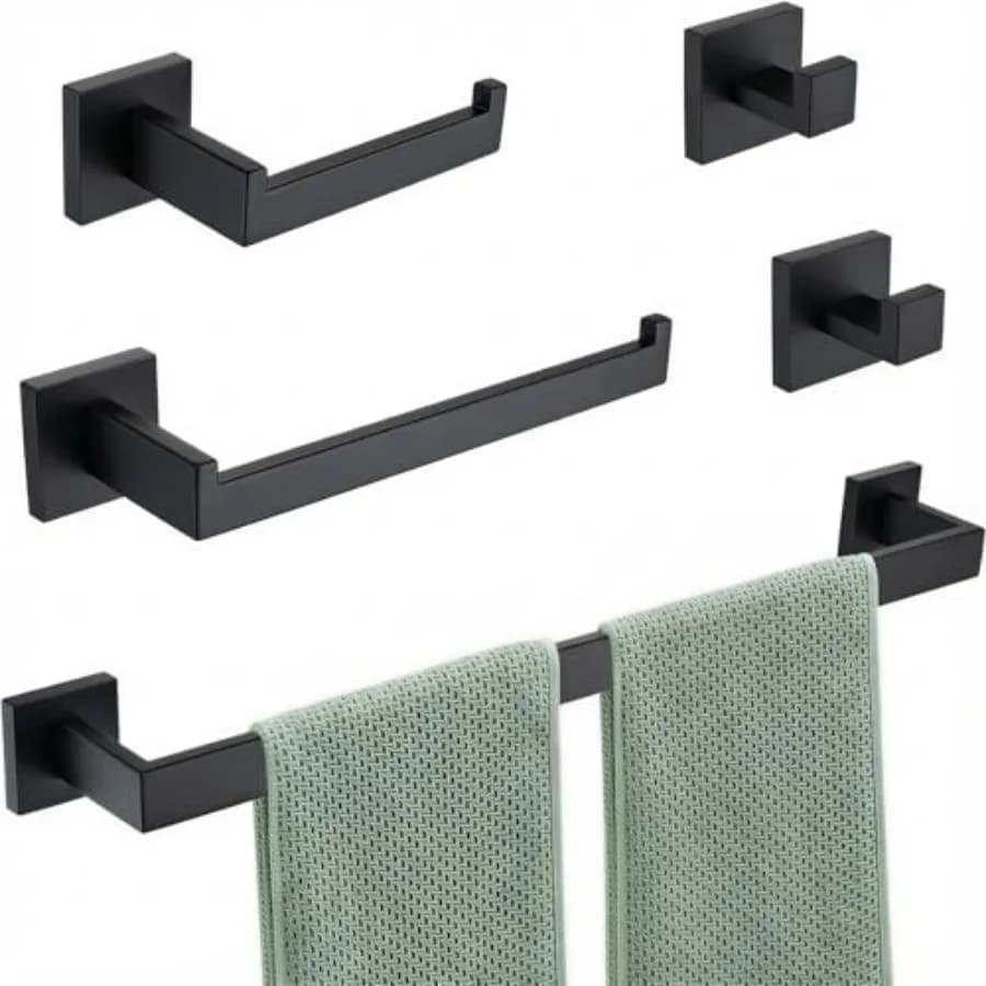 Bathroom Hardware Set 5-Piece Modern Square SUS304 Stainless Steel Bath Accessory Kit with 23.6" Towel Bar