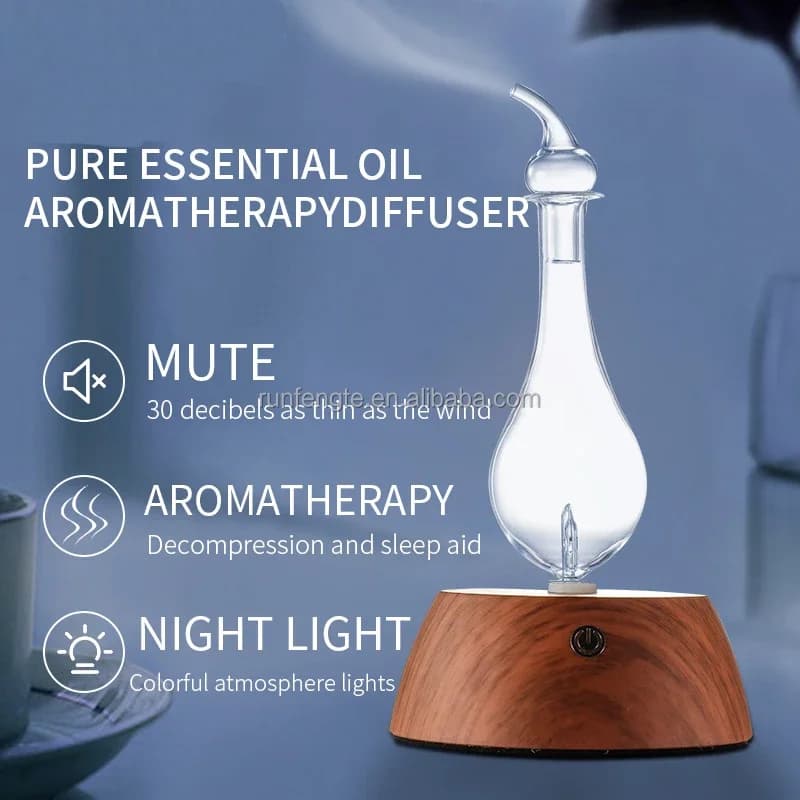 Hotsales New Electric French Home Appliance Natural Luxury Glass Aroma Diffuser Elegant Ultrasonic Humidifier Wood Aroma Oil