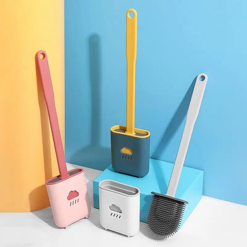 Scopino per Wc in Silicone scopino per Wc con supporto spazzole per la pulizia con setole morbide a testa piatta con staffa ad asciugatura rapida strumento per il bagno