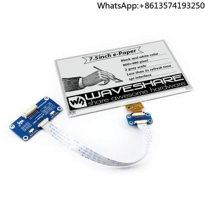 Waveshare 800*480, CAPPELLO con display E-Ink da 7,5 pollici per Raspberry Pi 2B/3B/Zero/Zero W, due colori: bianco nero, interfaccia SPI, senza retroilluminazione