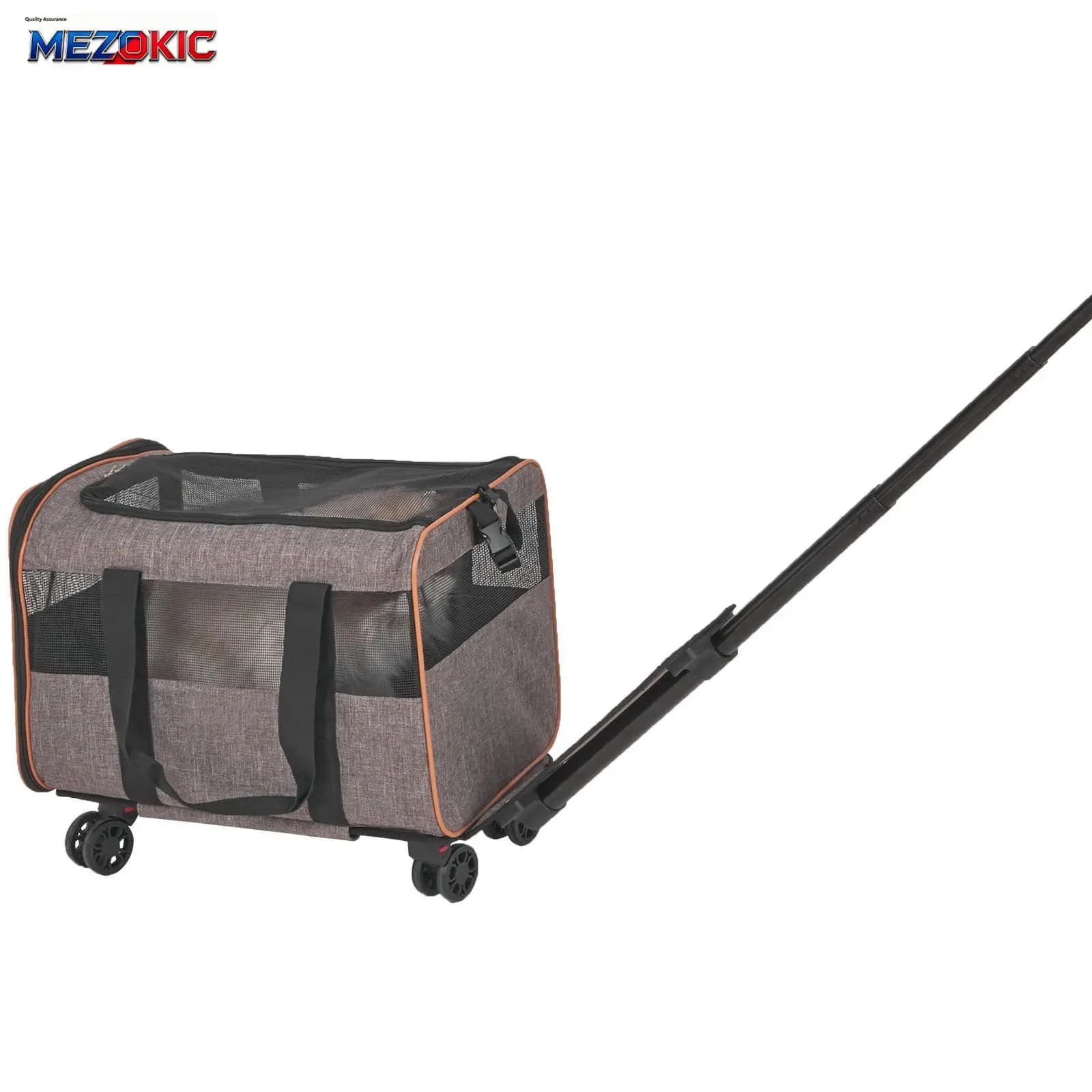 Cat Carrier with Wheels, Airline Approved Rolling Pet Carrier with Telescopic Handle and Shoulder Strap, Dog Carrier with Wheels for Pets under 22 lbs, with 1 Folding Bowl, Grey