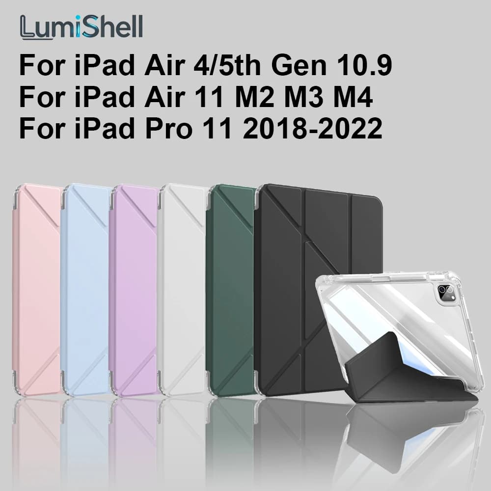 Y-fold Case For iPad Air 4/5th Gen 10.9/ Air 11 M2 M3 M4 Air 6/7/8th Gen, For iPad Pro 11 2018-2022 Cover with Pencil Holder