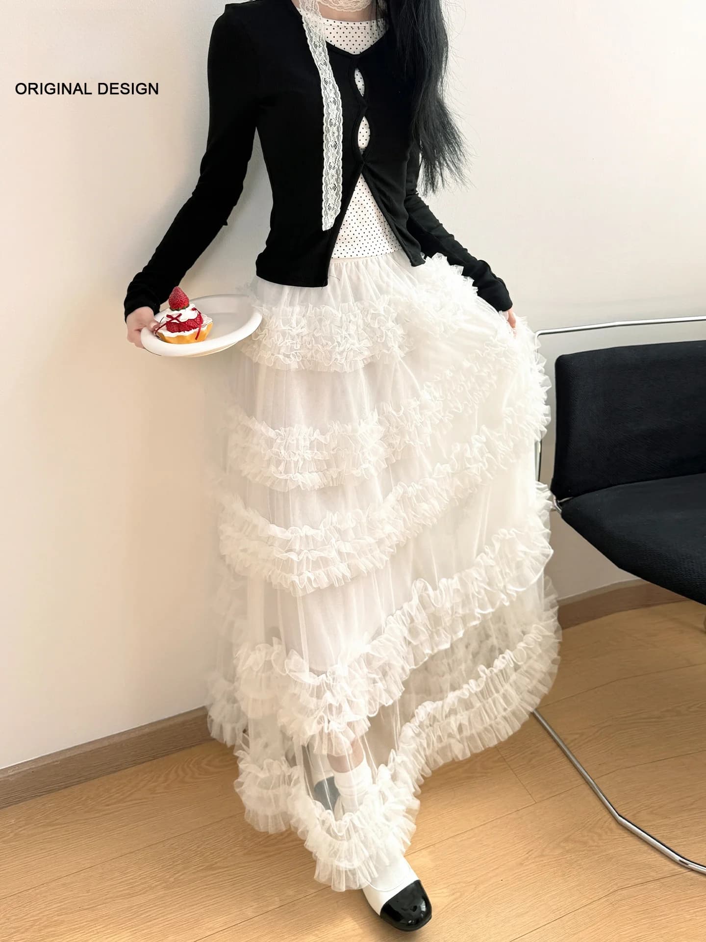 Gonna Lunga Estiva da Donna Nuova Collezione 2026 Stile Dolce in Pizzo Bianco Plissettato a Vita Alta Linea A, Gonna a Fata Casual in Fibra di Poliestere