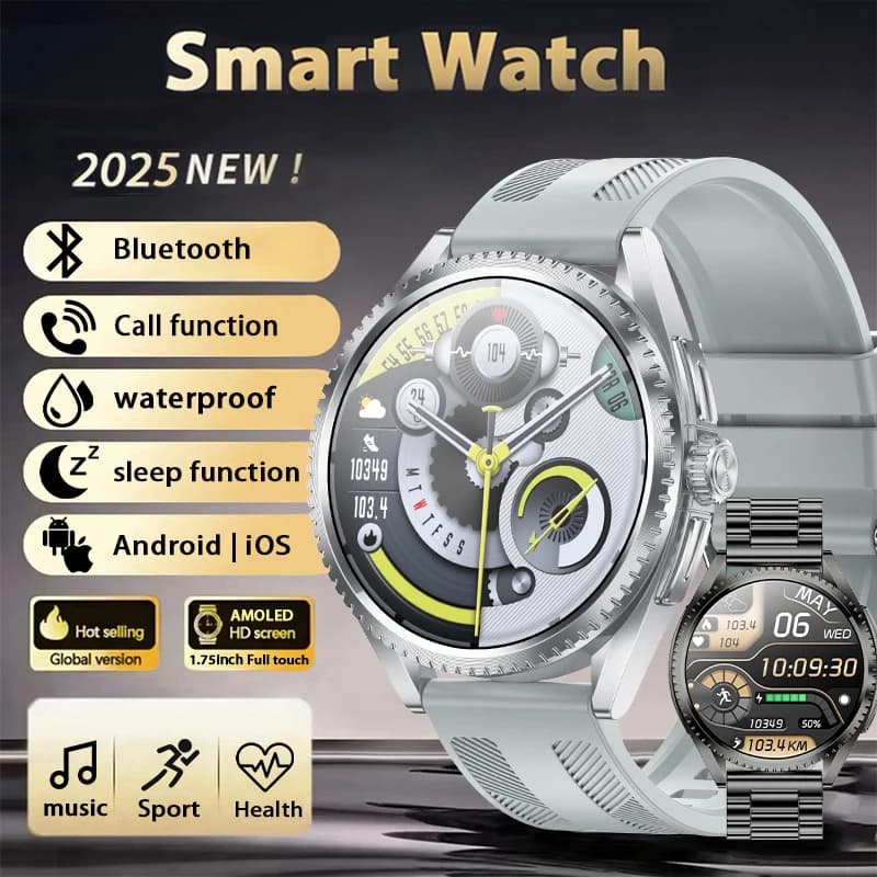 Nuovo orologio da chiamata intelligente da uomo con schermo AMOLED da 1,75 pollici e risoluzione 466 * 466 che supporta l'orologio per il monitoraggio della salute della frequenza cardiaca