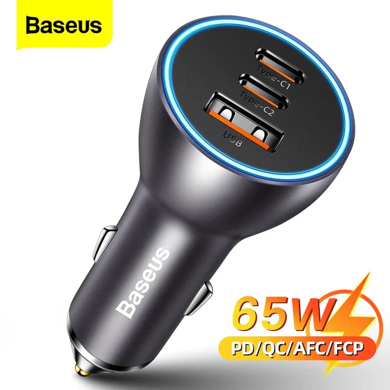 Baseus 65W USB Car Charger Type C Quick Charging 4.0 QC 3.0 PD Quick Charging for iPhone 13 Xiaomi Samsung Huawei Car Charger USB C