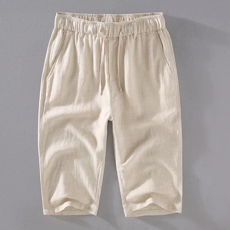 Men's Casual Loose Fit Linen Feel Seven-Foot Pants Breathable Thin Summer Cotton-Linen Blend Comfortable Straight Leg Shorts