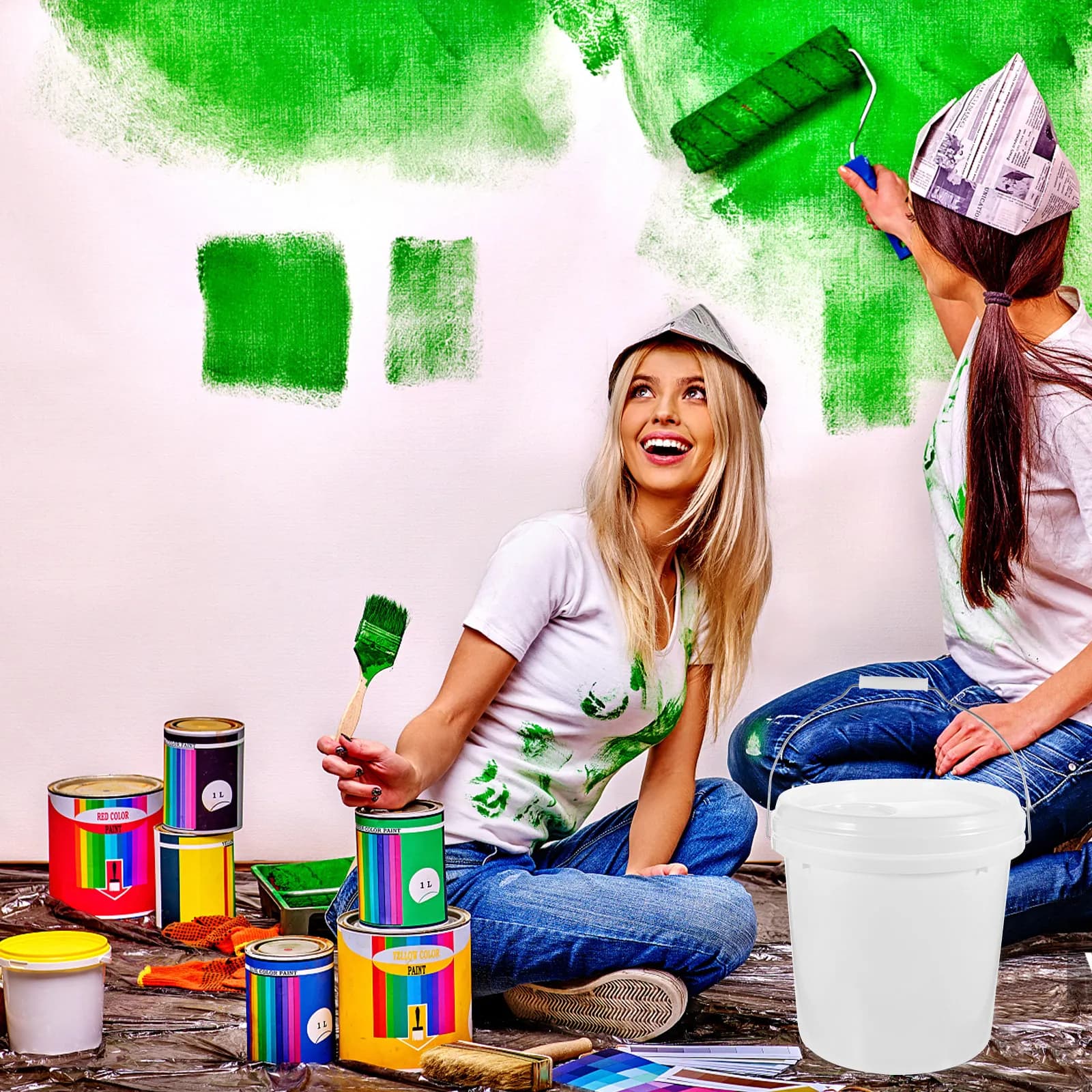 10L Painting Bucket Multi Purpose Paint Storage Container Airtight Lid Leak Resistant Hand Held Bucket for Oil Pigment Water