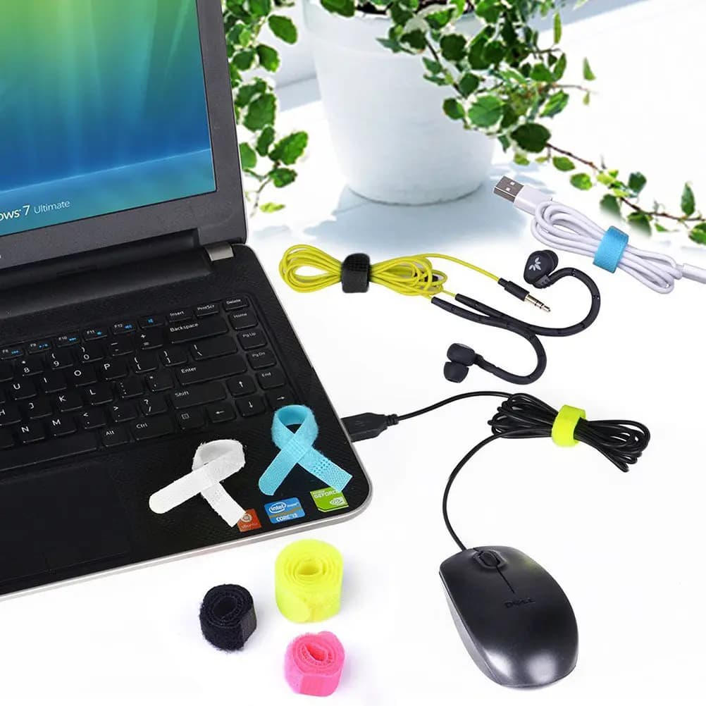 20Pcs Candy Color Cable Tie Straps Reusable Nylon Hook Loop Fasteners for Computer Appliance Microphone Speaker Cable Management