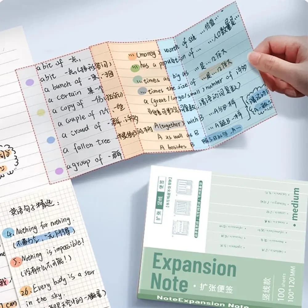 Set da 100 Pezzi di Note Adesive Multifunzionali Espandibili, Blocchetti Memo Adesivi Estensibili, Etichette Adesive Staccabili, Regalo