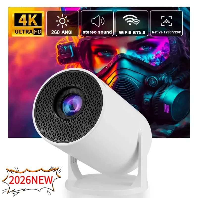 Nuovo Proiettore 8K Wifi6 Ultra HD con Android 14, Doppio WIFI, BT5.0, 1280*720P, per Home Cinema e Uso Esterno Portatile