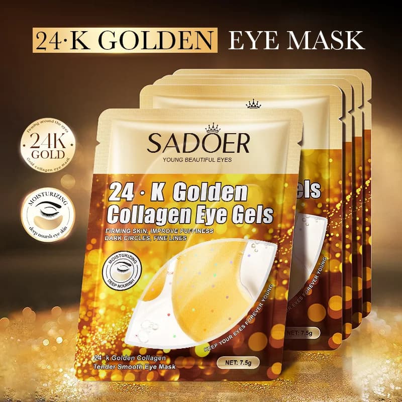 SADOER 24K Oro Collagene Cristallo Maschera per gli occhi Bende per gli occhi Acido ialuronico Melograno Rassodante Idratante Nutriente Cura della pelle degli occhi