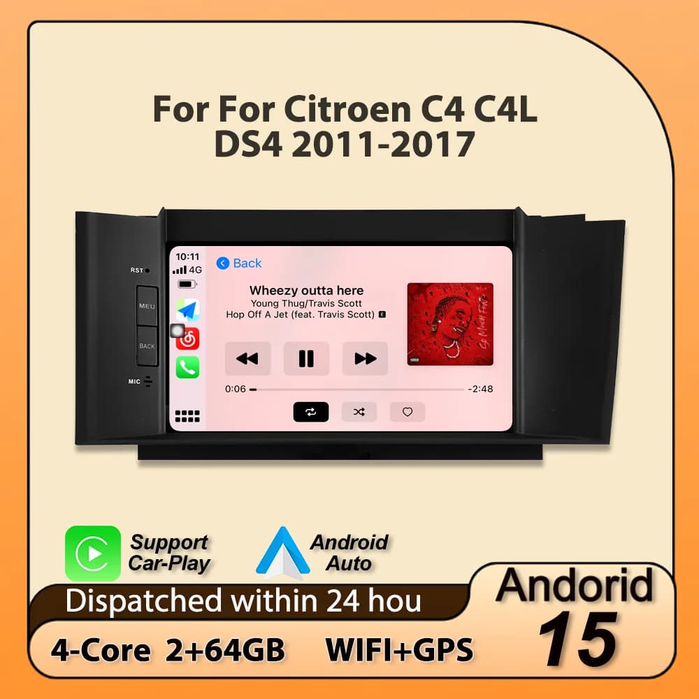 For Citroen C4 C4L DS4 2011-2017 Autoradio Android 15 2 Din with Carplay, GPS Navigation, BT, Intelligent Multimedia System for Auto