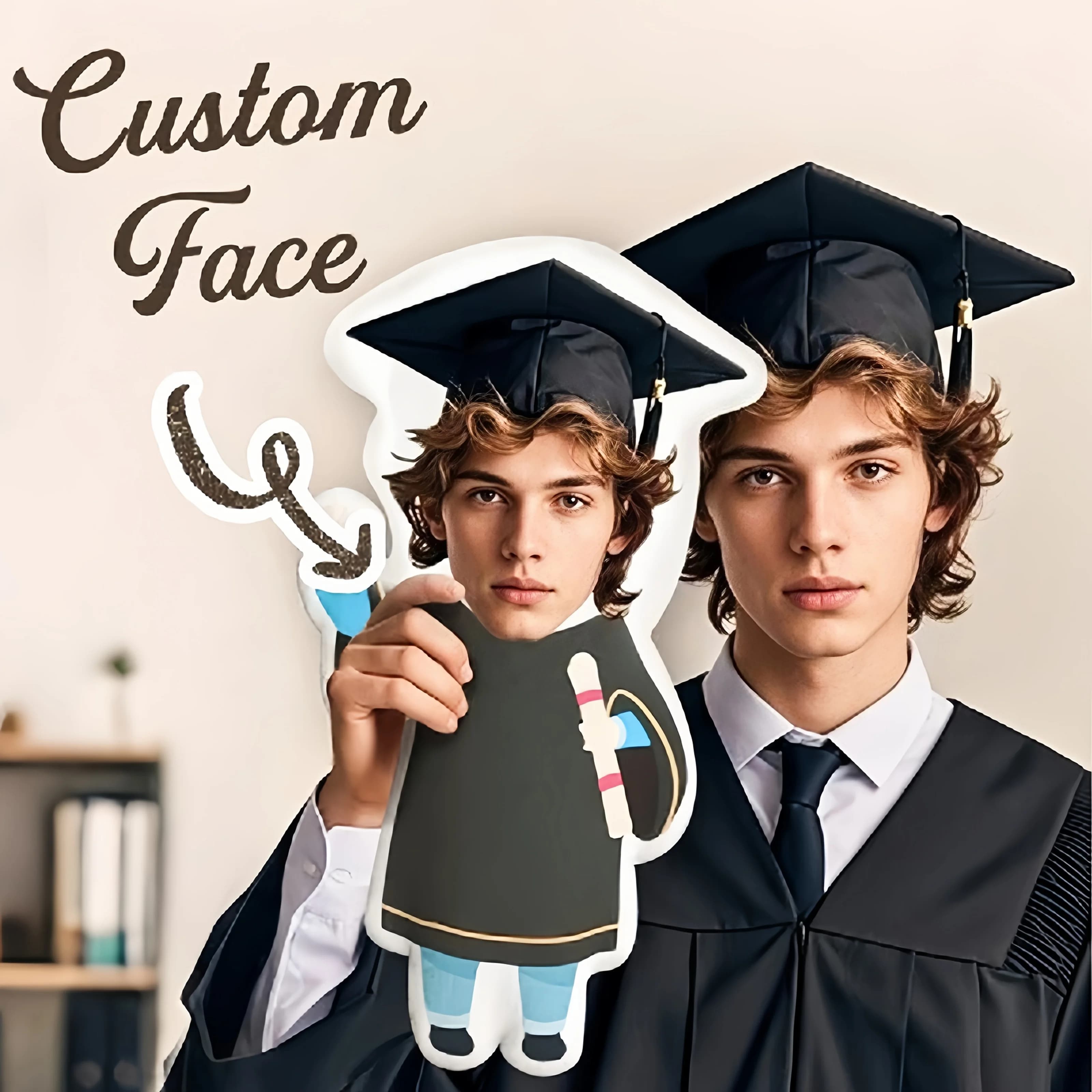 Personalizzazione Creativa delle Foto: Cuscino in Peluche a Tema Toga di Laurea con Stampa di Personaggi, Regalo per San Valentino e Stagione della Laurea