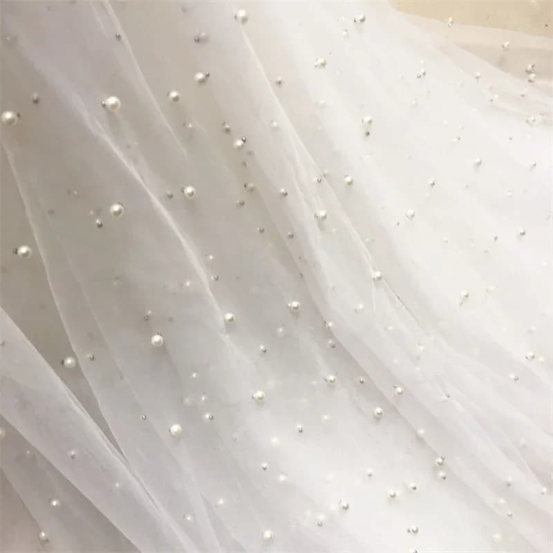 3Meters Wide Height Soft Pearls Tulle Mesh Fabric Bride Veil Gown Sewing Fabric 1Meter Hot Sale