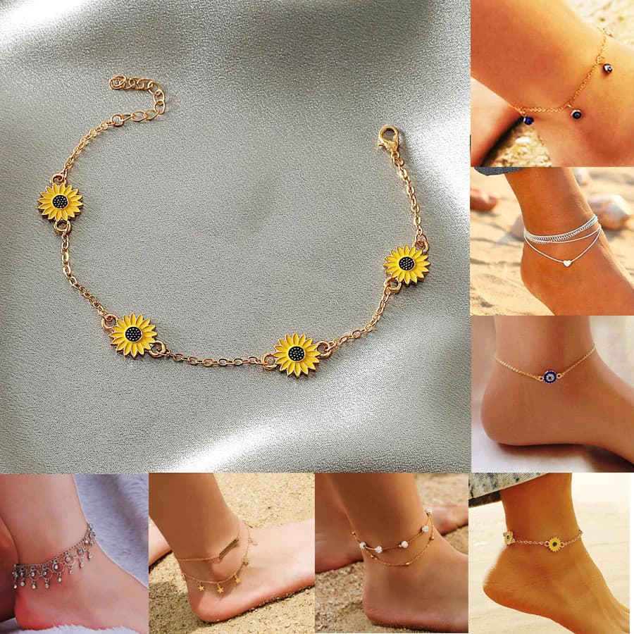Cavigliera coreana con ciondoli a forma di girasole, braccialetto per caviglia, cavigliere a crisantemo per donna, gioielli indiani, cavigliera creativa, regalo