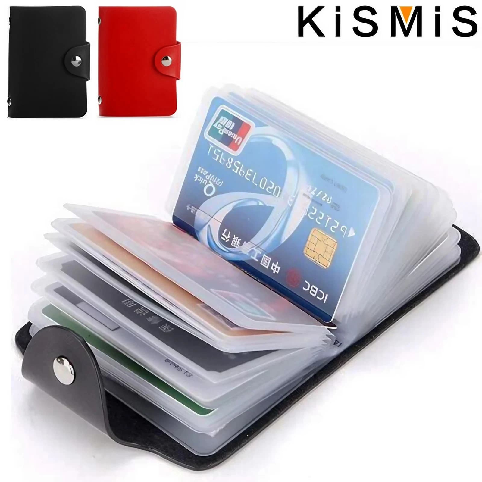 KISMIS Nuovo porta carte da 24 slot in pelle PU - Porta biglietti da visita e passaporto per uomo e donna