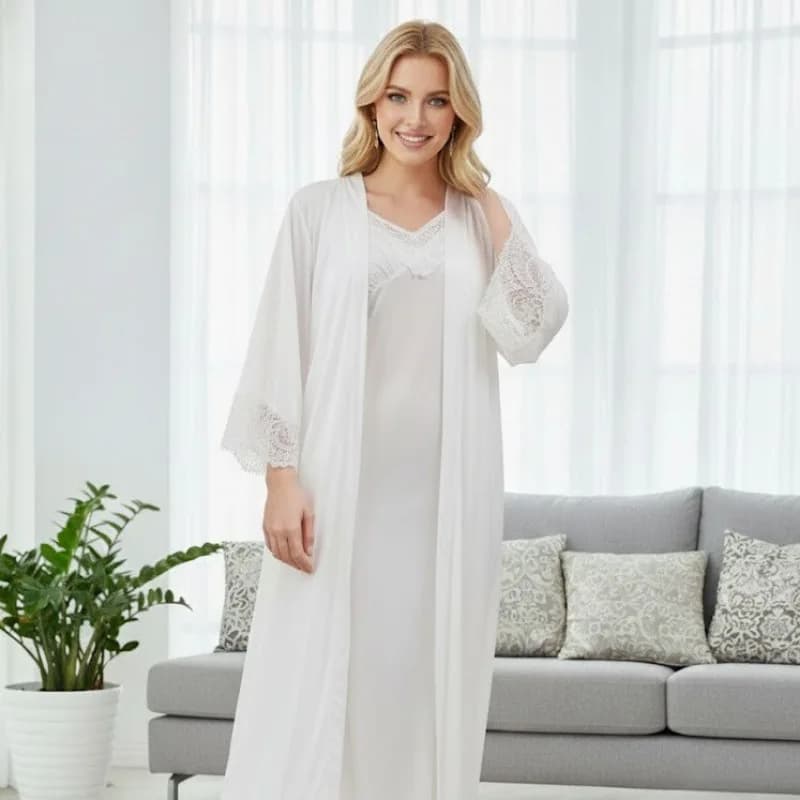 French Palace Sleeping Skirt Women Comfortable Thin Elegant Long White Luxury Loungewear Nightgown Morning Gown Robe Sets