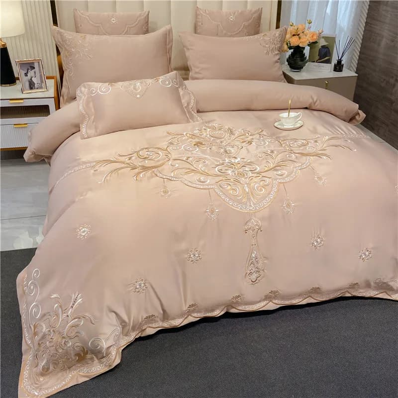 Set of four pieces European style sheet 100% cotton High-end atmospheric ice silk cover Set of bed linen in pure cotton Queen King